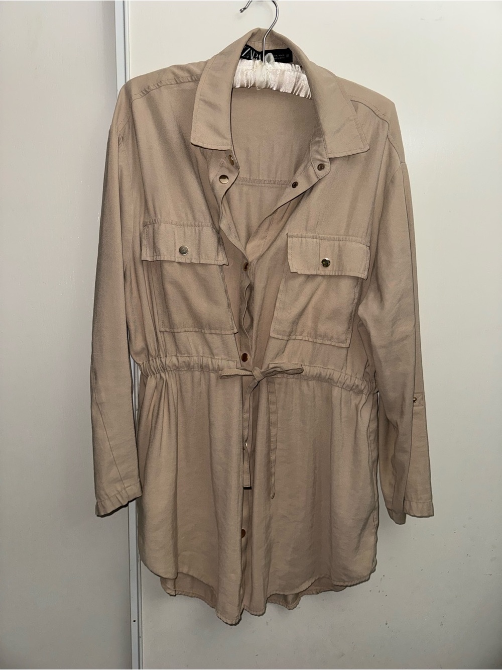 Zara Beige Drawstring Utility Jacket